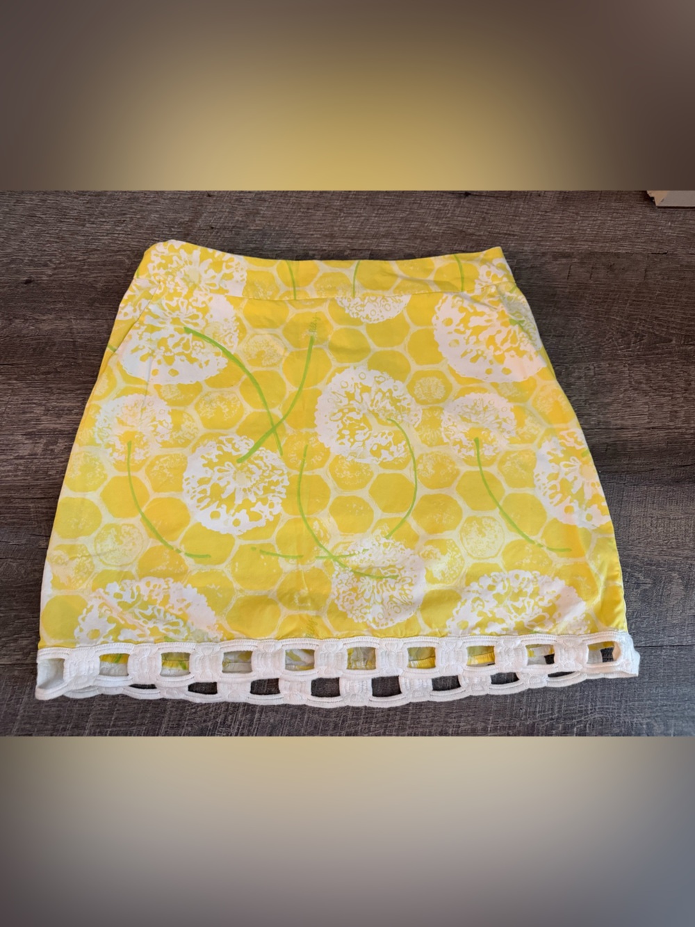 Lilly Pulitzer Yellow Floral Crochet-Trim Mini Skirt